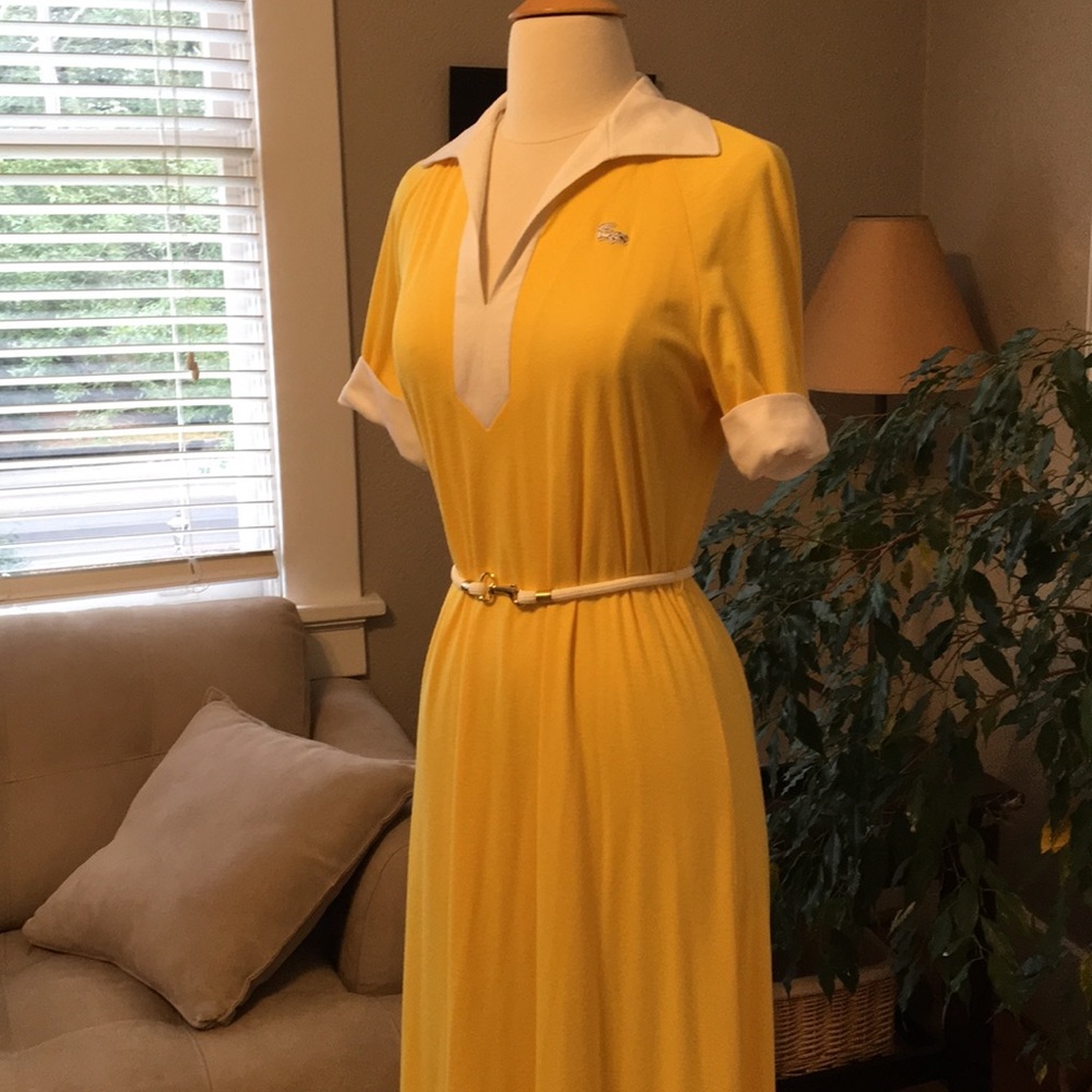 Vintage Lacoste Haymaker Yellow White Belted Dress - Picture 4 of 8